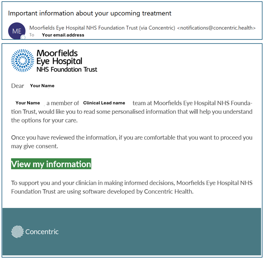 Example of an email message received for digital remote consent