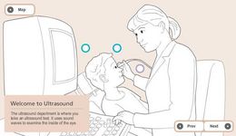Diagram of an ultrasound being performed on a child's eye