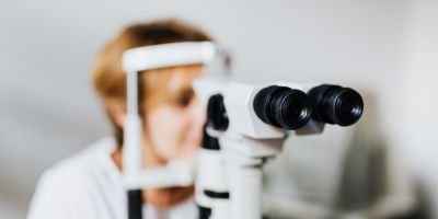 A patient at the eye examination