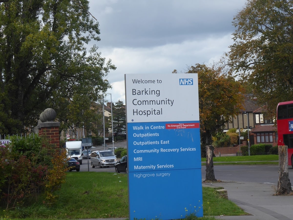 Barking hospital outside sign