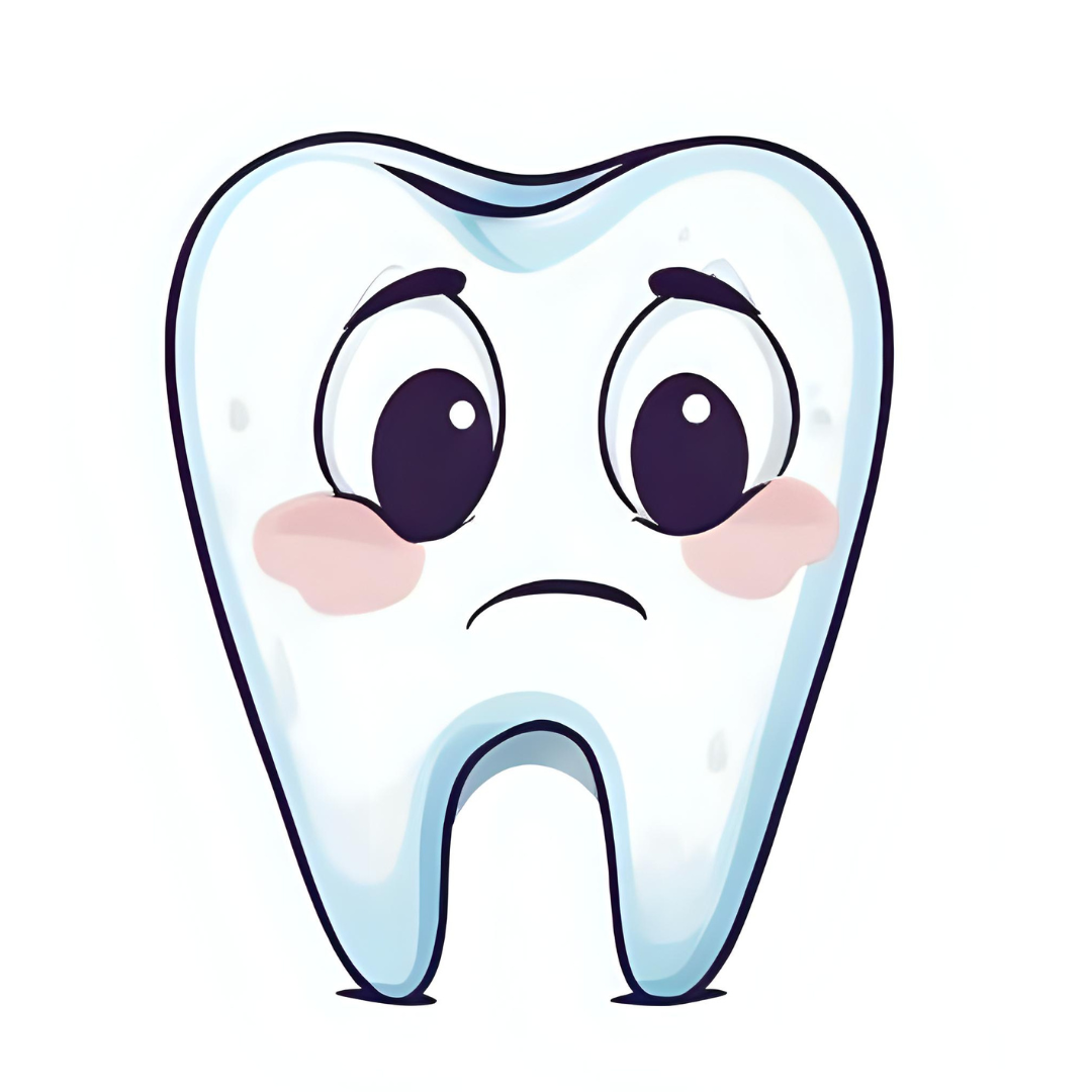 Cartoon Style Close Up Of A tooth with a sad face on it
