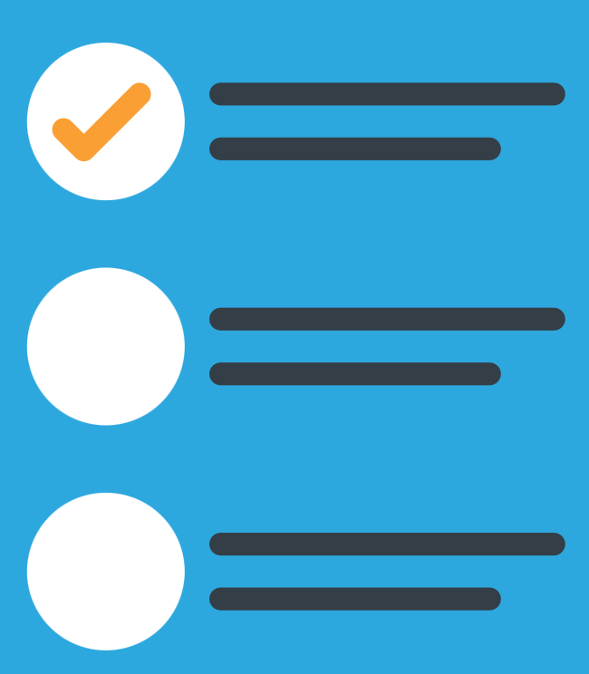 Diagram of a blue bullet point list with an orange tick