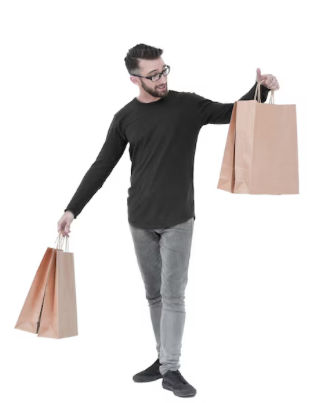 Person holding a large brown paper in each hand