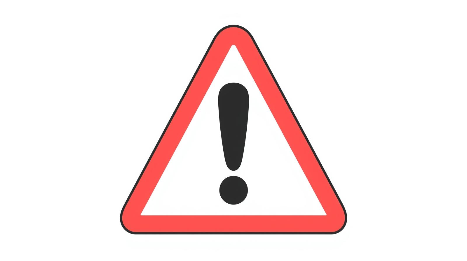 Cartoon Style Close Up Of A Warning Sign, Red Outline, White Centre And A Black Exclamation Mark Soft Colours, Child Friendly, With A White Background