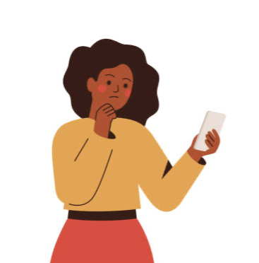 Drawing of a person looking at a white phone