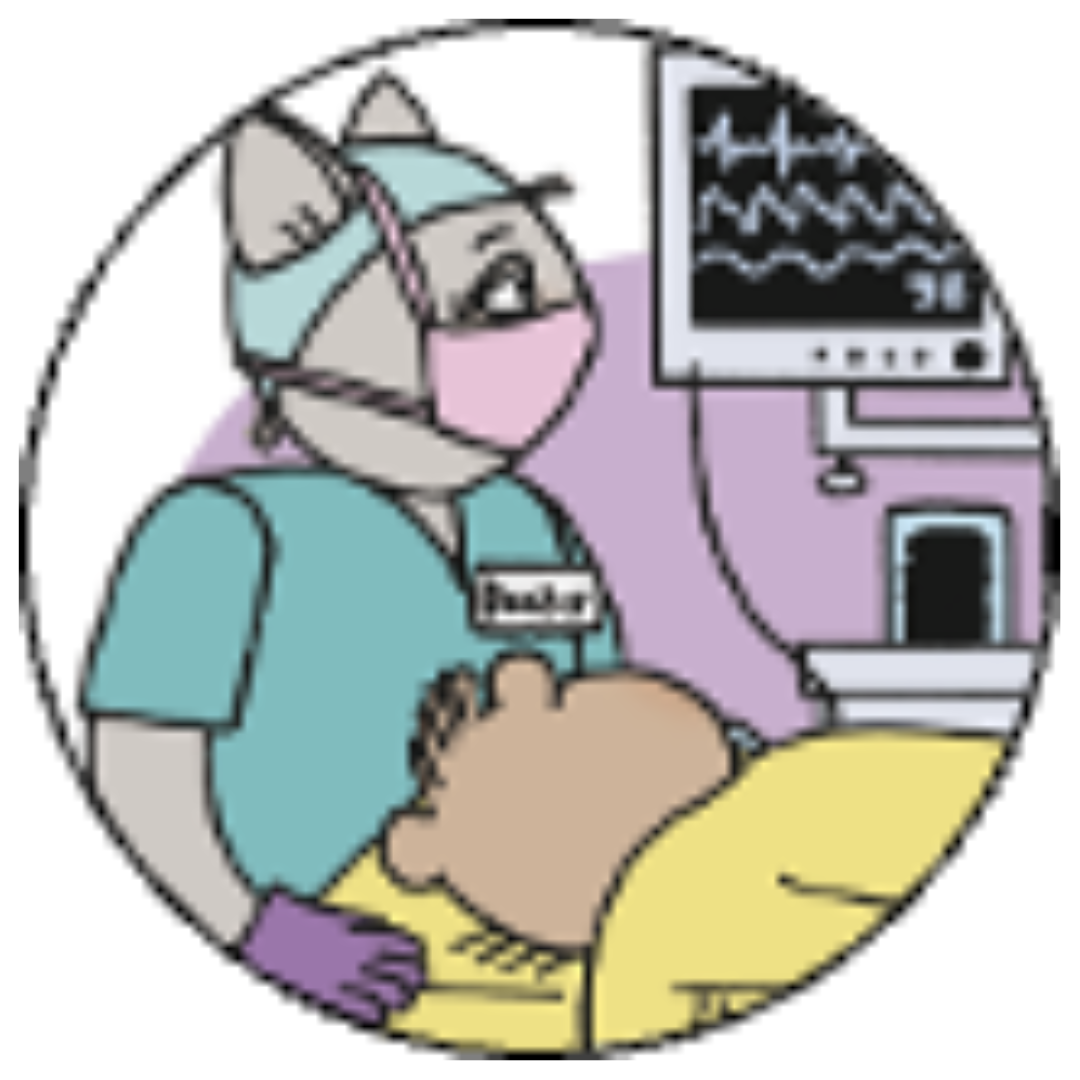 Cartoon animal theatre watching the monitors