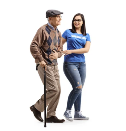 Young person supporting an older person walking