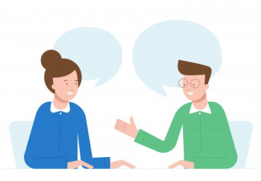 Drawing of two people talking