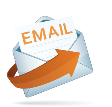Diagram of an envelope with a letter stating 'email' placed in it and an orange arrow circling it